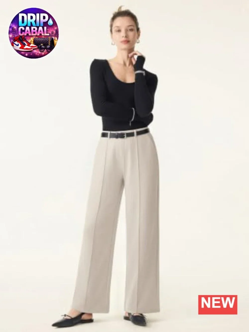 Women's Wide Leg Work Pants High Waisted Pull On Dress Pants with Pockets